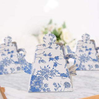 Elegant White and Blue Teapot Party Favor Boxes