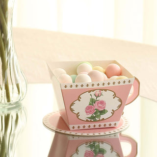 Elegant Dusty Rose Mini Teacup and Saucer Party Favor Boxes with Rose Floral Print Elegant Dusty Rose Mini Teacup and Saucer Party Favor Boxes with Rose Floral Print