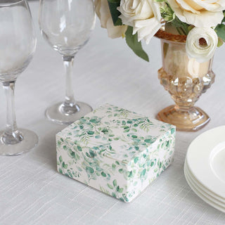 Versatile and Stylish White Green Eucalyptus Leaves Print Favor Boxes Versatile and Stylish White Green Eucalyptus Leaves Print Favor Boxes