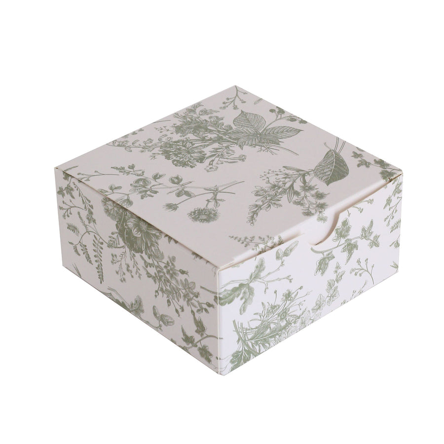 25 Pack White Sage Green Floral Print Paper Party Favor Boxes With Lids#whtbkgd