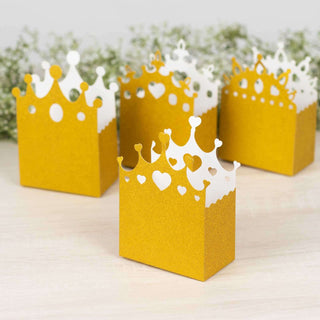 Gold Glitter Princess Crown Paper Favor Boxes Gold Glitter Princess Crown Paper Favor Boxes