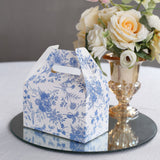 25 Pack White Blue Candy Gift Tote Gable Boxes with Chinoiserie Floral Print