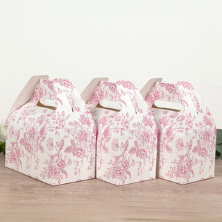 Sophisticated Pink and White French Toile Tote Boxes for Elegant Celebrations Sophisticated Pink and White French Toile Tote Boxes for Elegant Celebrations