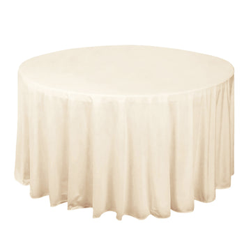 120" Beige Premium Scuba Wrinkle Free Round Tablecloth, Seamless Scuba Polyester Tablecloth