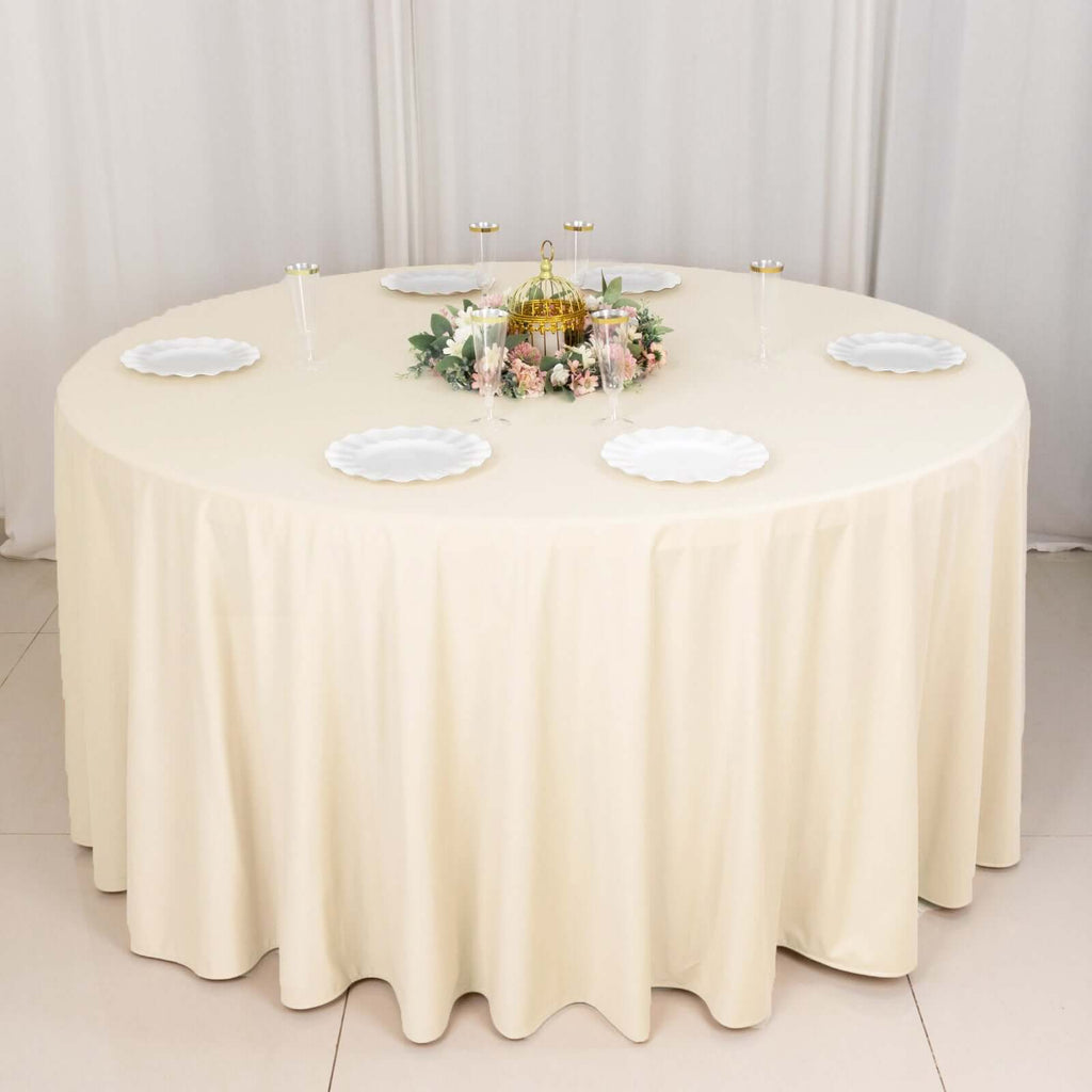 120 In Beige Premium Scuba Wrinkle Free Round Tablecloth, Seamless ... 120 In Beige Premium Scuba Wrinkle Free Round Tablecloth, Seamless ...