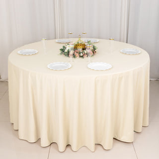Elevate Your Table Setting with the Beige Premium Scuba Wrinkle-Free Round Tablecloth