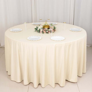 Elevate Your Table Setting with the Beige Premium Scuba Wrinkle-Free Round Tablecloth Elevate Your Table Setting with the Beige Premium Scuba Wrinkle-Free Round Tablecloth