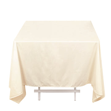 70" Beige Premium Scuba Wrinkle Free Square Tablecloth, Seamless Scuba Polyester Tablecloth