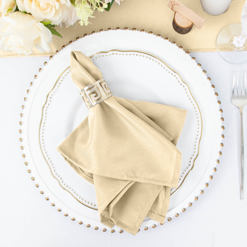 5 Pack Beige Seamless Cloth Dinner Napkins, Wrinkle Resistant Linen -  17x17
