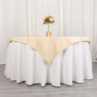 Elevate Your Event Decor with the Beige Premium Polyester Square Table Overlay Elevate Your Event Decor with the Beige Premium Polyester Square Table Overlay