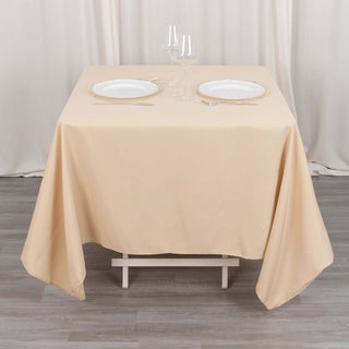 Elevate Your Event with the Beige Premium Polyester Square Tablecloth Elevate Your Event with the Beige Premium Polyester Square Tablecloth