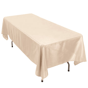 60"x102" Beige Seamless Premium Polyester Rectangular Tablecloth - 220GSM