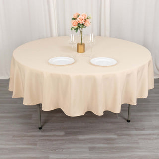 90" Beige Premium Polyester Round Tablecloth - 220GSM 90" Beige Premium Polyester Round Tablecloth - 220GSM