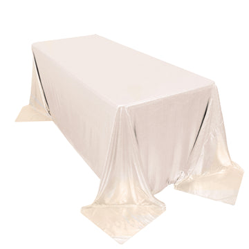90"x132" Beige Shimmer Sequin Dots Polyester Tablecloth, Wrinkle Free Sparkle Glitter Table Cover