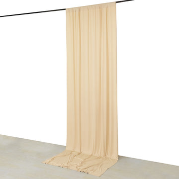 Beige 4-Way Stretch Spandex Event Curtain Drapes, Wrinkle Resistant Backdrop Event Panel with Rod Pockets - 5ftx12ft