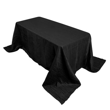 90"x132" Black Accordion Crinkle Taffeta Seamless Rectangular Tablecloth