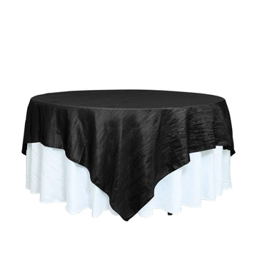 90"x90" Black Accordion Crinkle Taffeta Square Table Overlay