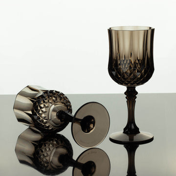 6 Pack 8oz Black Crystal Cut Reusable Plastic Cocktail Goblets, Shatterproof Wine Glasses