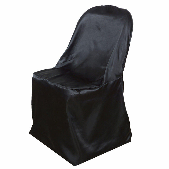 Black Glossy Satin Folding Chair Covers, Reusable Elegant Chair Covers#whtbkgd