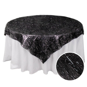 72" Black Metallic Fringe Shag Tinsel Square Polyester Table Overlay