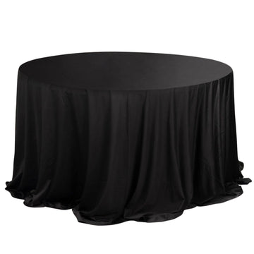 132" Black Premium Scuba Wrinkle Free Round Tablecloth, Seamless Scuba Polyester Tablecloth