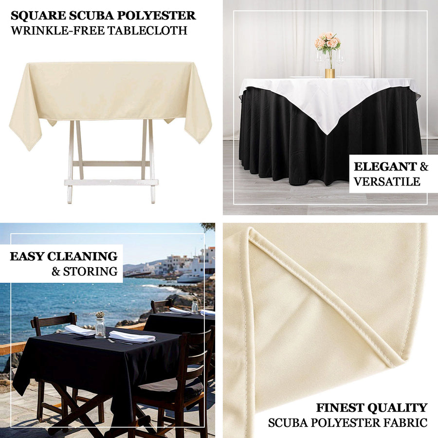 54inch Black Premium Scuba Wrinkle Free Square Tablecloth, Seamless Scuba Polyester Tablecloth