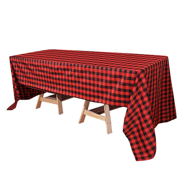 60"x126" Black Red Seamless Buffalo Plaid Rectangle Tablecloth, Checkered Polyester Tablecloth