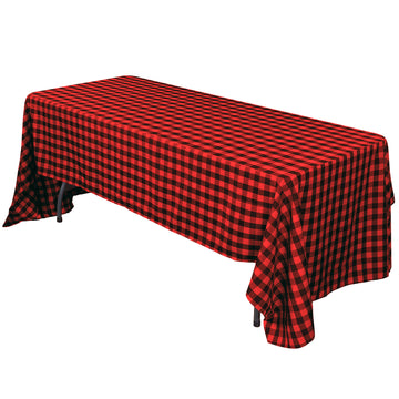 60"x102" Black Red Seamless Buffalo Plaid Rectangle Tablecloth, Checkered Polyester Linen Tablecloth