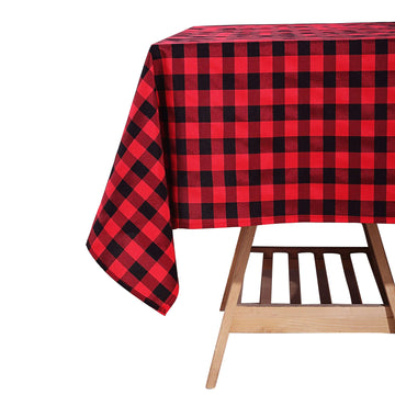 70"x70" Black Red Seamless Buffalo Plaid Square Tablecloth, Gingham Polyester Checkered Tablecloth