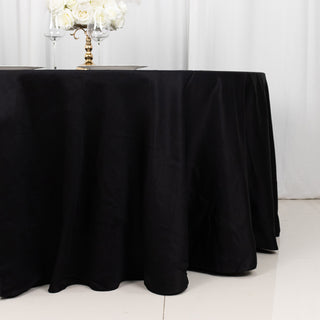 Black Round 100% Cotton Linen Seamless Tablecloth | Washable