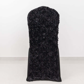 Luxurious and Versatile: The Black Satin Rosette Chair Cover Luxurious and Versatile: The Black Satin Rosette Chair Cover