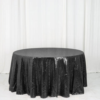 Elevate Your Event with the Black Premium Sequin Round Tablecloth Elevate Your Event with the Black Premium Sequin Round Tablecloth