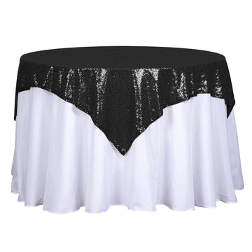54"x54" Black Seamless Premium Sequin Square Tablecloth