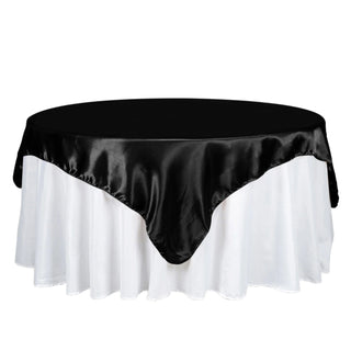 Elegant Black Satin Tablecloth Overlay for a Sophisticated Event Decor