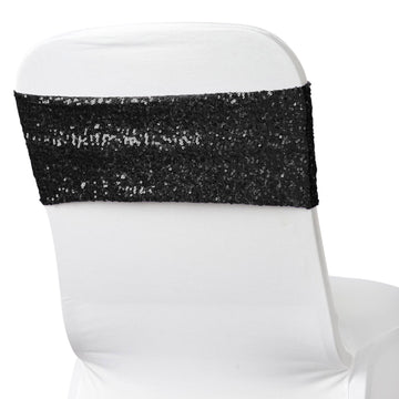 5 Pack 6"x15" Black Sequin Spandex Chair Sashes Bands