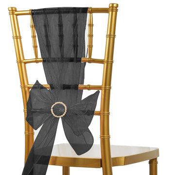 5 Pack 6"x108" Black Sheer Organza Chair Sashes