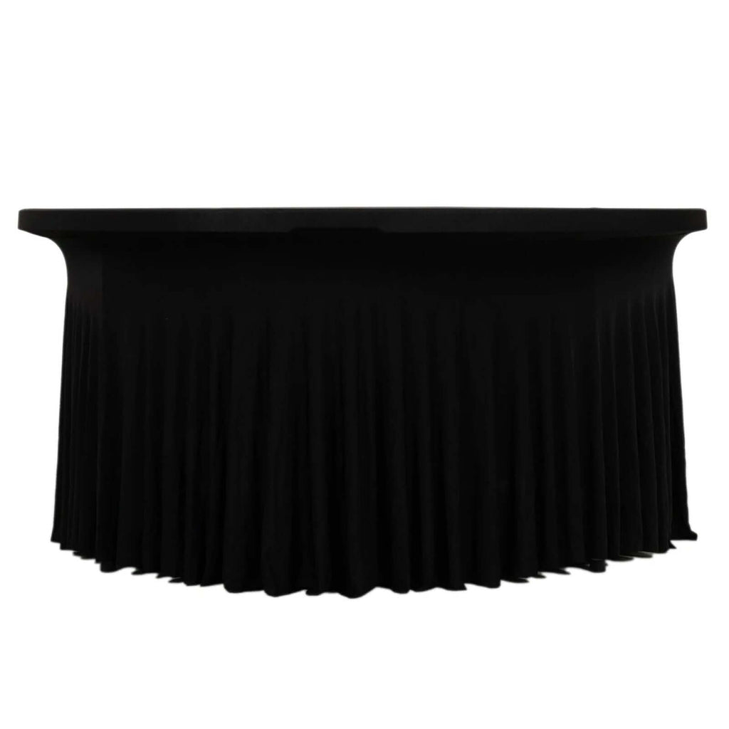 Black Wavy Spandex Round Tablecloth 72 in