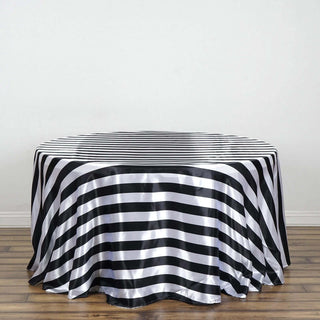 Elegant Black and White Stripe Satin Round Tablecloth Elegant Black and White Stripe Satin Round Tablecloth