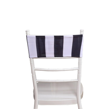 5 Pack Black White Stripe Spandex Fit Chair Sashes, Elastic Bands - 5"x14"