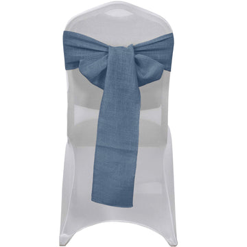 5 Pack 6"x108" Blue Linen Chair Sashes, Slubby Textured Wrinkle Resistant Sashes