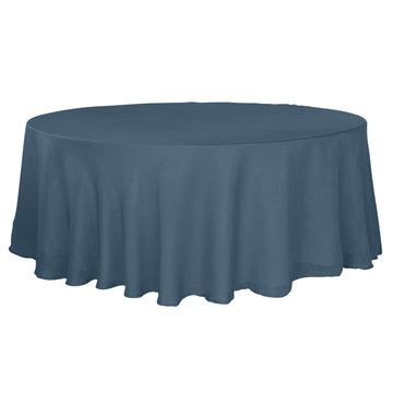 108" Blue Seamless Linen Round Tablecloth, Slubby Textured Wrinkle Resistant Tablecloth