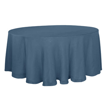 120" Blue Seamless Round Tablecloth, Linen Table Cloth With Slubby Textured, Wrinkle Resistant