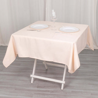 Easy to Clean and Maintain, the Blush 54"x54" Premium Polyester Square Table Overlay Easy to Clean and Maintain, the Blush 54"x54" Premium Polyester Square Table Overlay