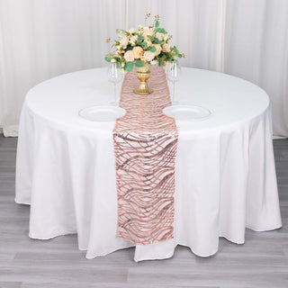 Elevate Your Event with the Blush Wave Embroidered Sequins Table Runner Elevate Your Event with the Blush Wave Embroidered Sequins Table Runner