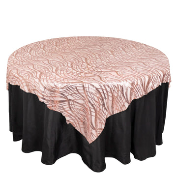 72"x72" Blush Wave Mesh Square Table Overlay With Embroidered Sequins