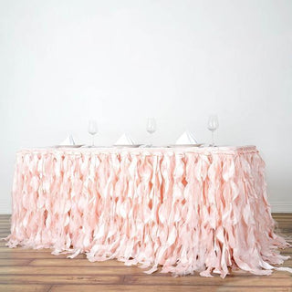 Elegant Blush Curly Willow Taffeta Table Skirt