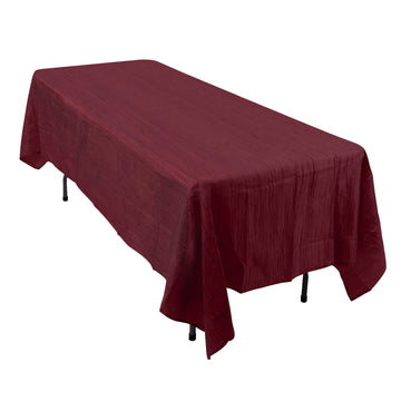 60"x102" Burgundy Accordion Crinkle Taffeta Seamless Rectangle Tablecloth