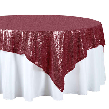 72"x72" Burgundy Sequin Sparkly Square Table Overlay