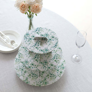 Enhance Your Event Decor with the White Green Eucalyptus Leaves Print Cupcake Stand Enhance Your Event Decor with the White Green Eucalyptus Leaves Print Cupcake Stand