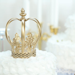 Gorgeous Gold Metal Fleur-De-Lis Sides Royal Crown Cake Topper
